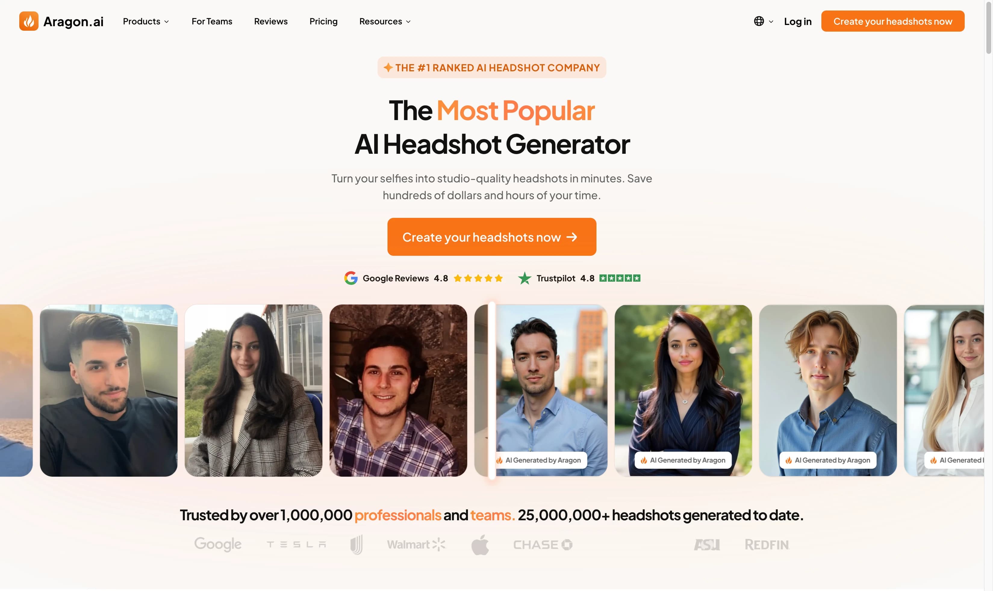 Aragon AI headshot generator interface