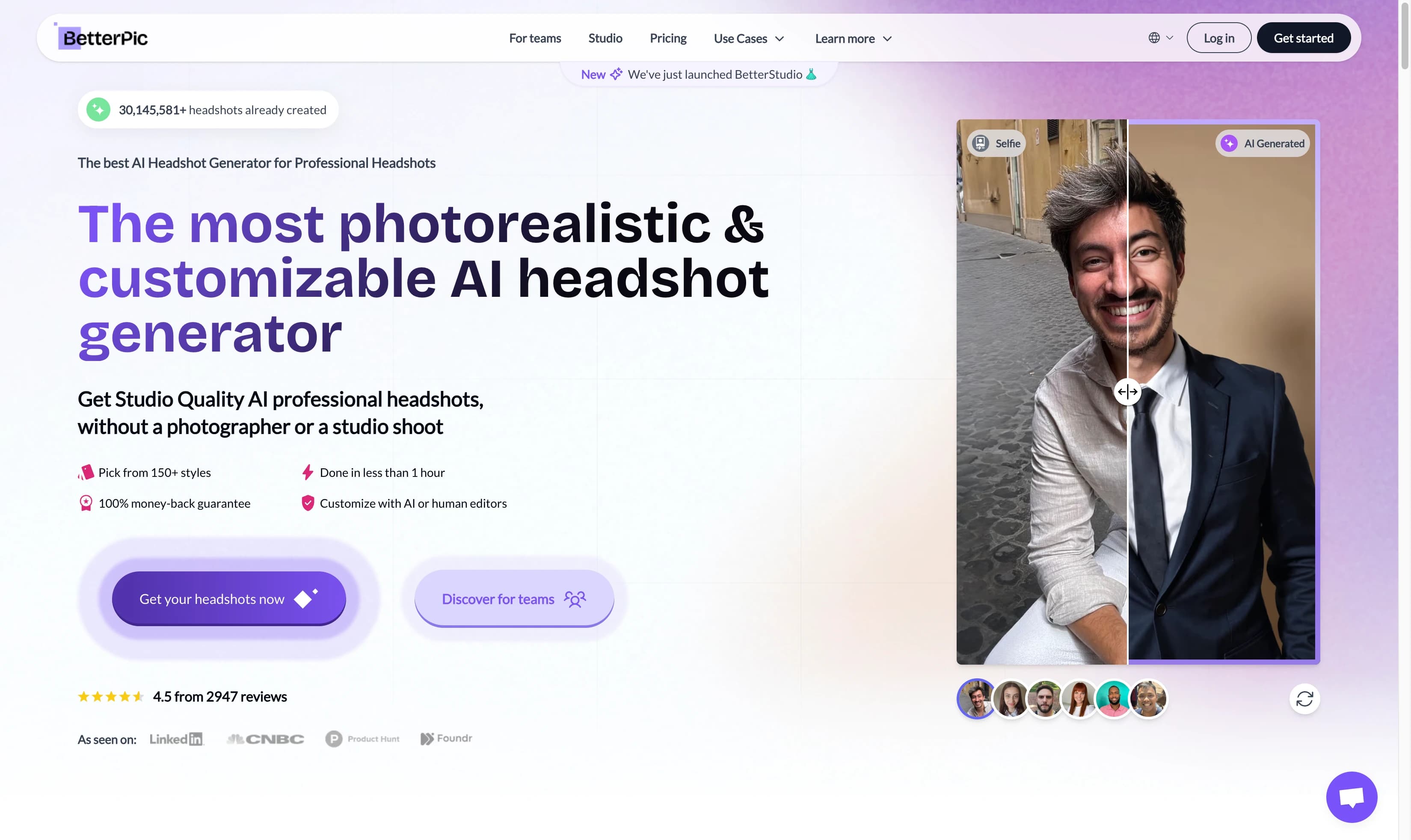Better Pic AI headshot generator interface