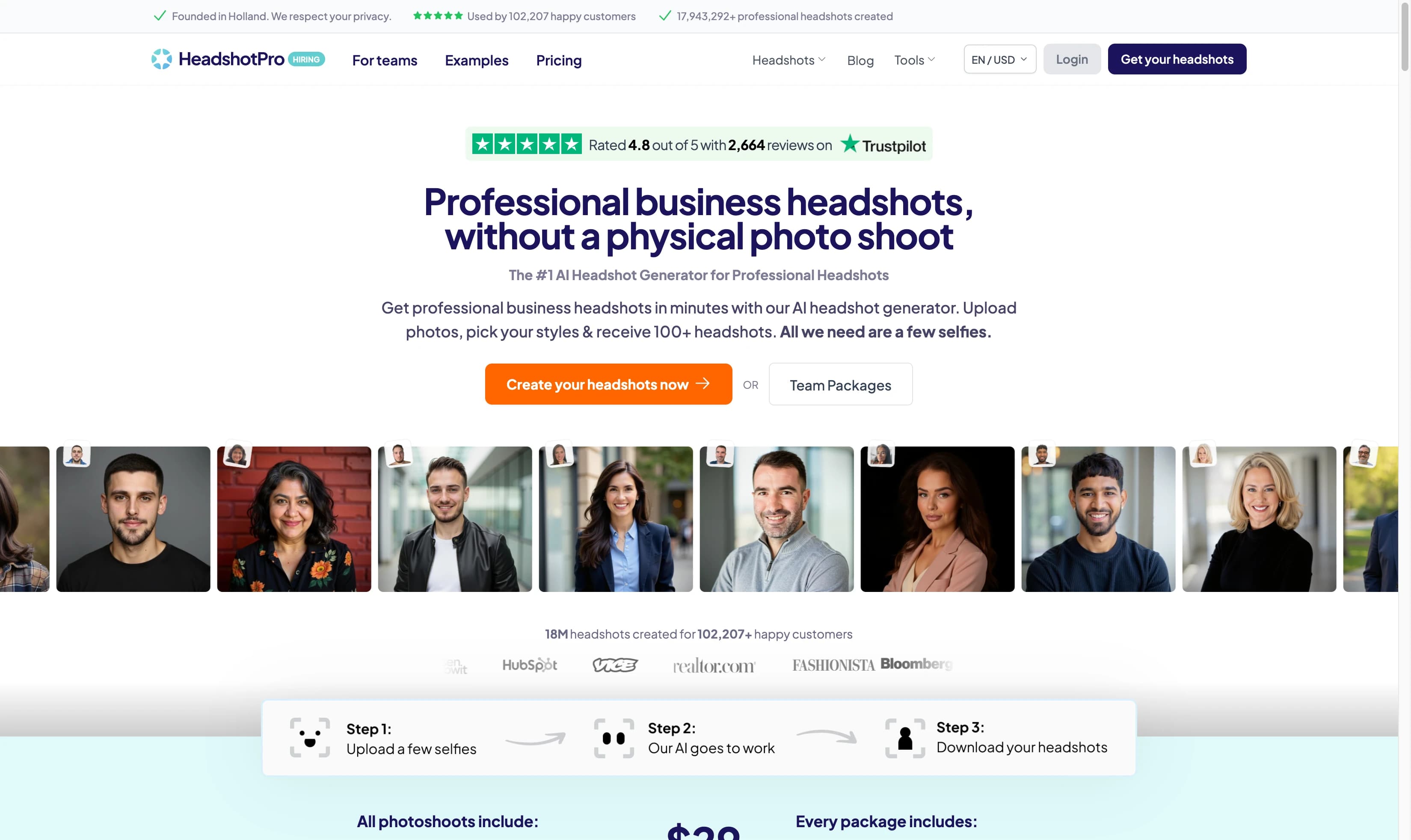 HeadshotPro AI headshot generator interface