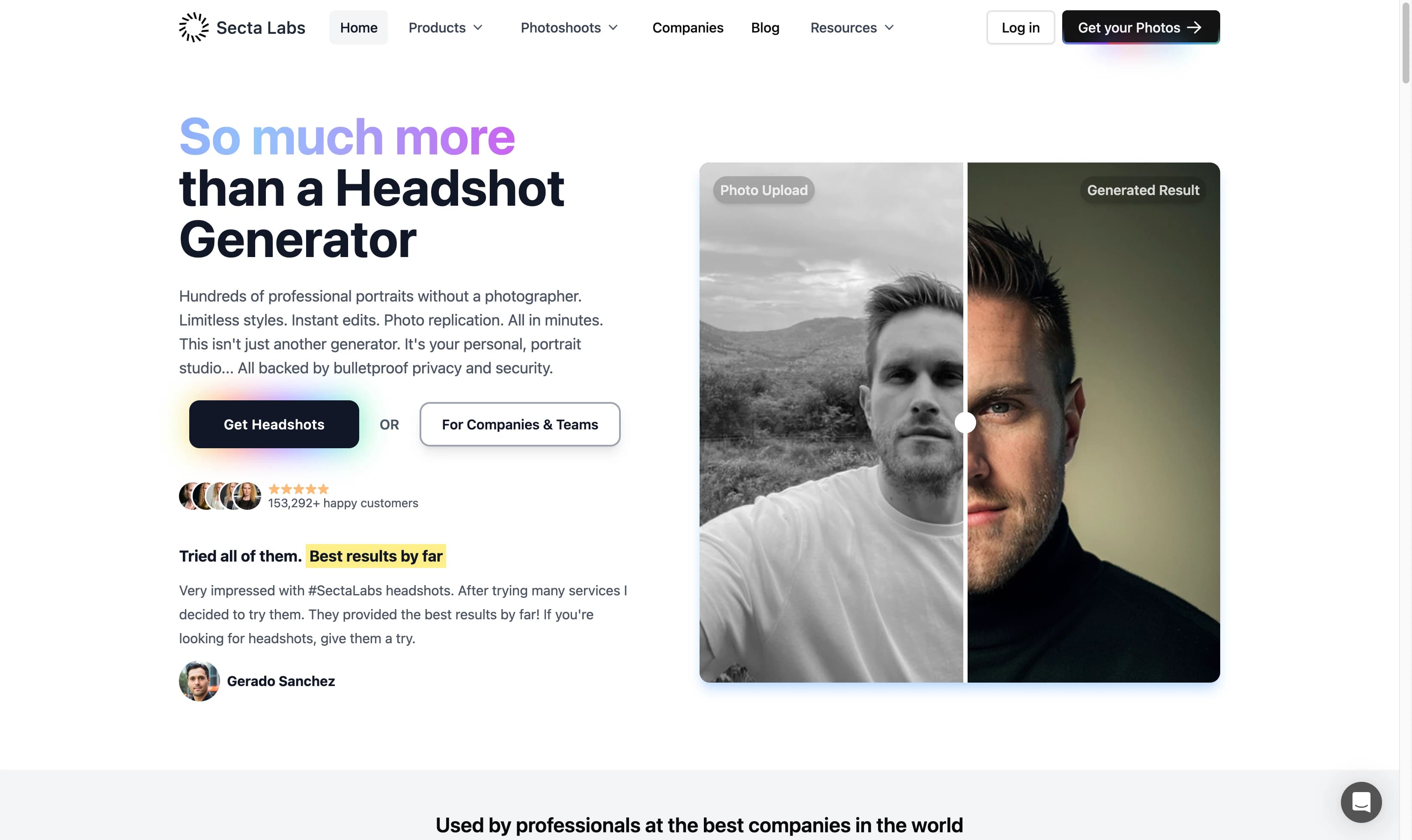 Secta AI headshot generator interface